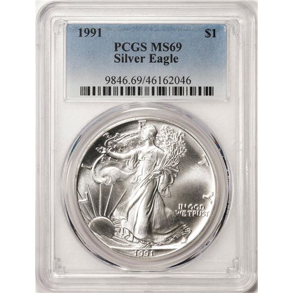 1991 $1 American Silver Eagle Coin PCGS MS69
