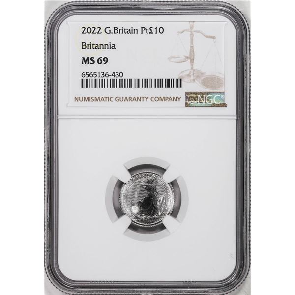 2022 Great Britain 10 Pounds Britannia 1/10oz Platinum Coin NGC MS69
