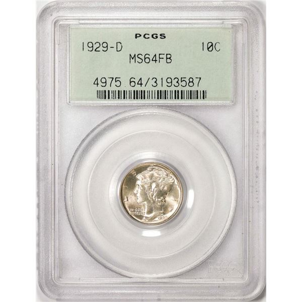 1929-D Mercury Dime Coin PCGS MS64FB Old Green Holder