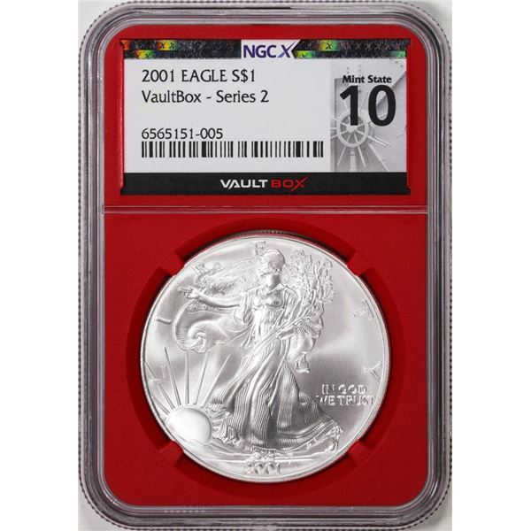 2001 $1 American Silver Eagle Coin NGCX Mint State 10 VaultBox Series 2