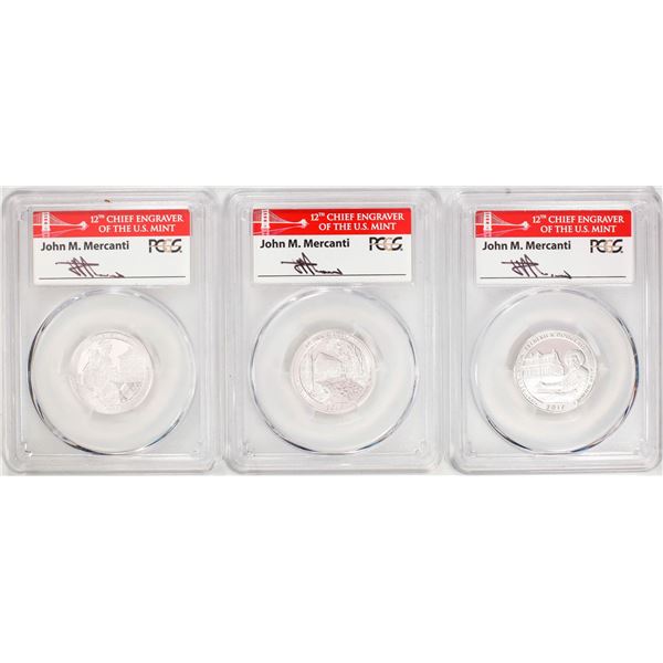 Set of (3) 2017-S Proof National Parks Quarter Coins PCGS PR70DCAM FDOI Mercanti