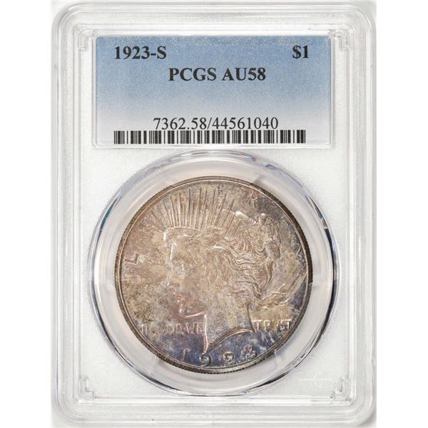 1923-S $1 Peace Silver Dollar Coin PCGS AU58 Nice Toning