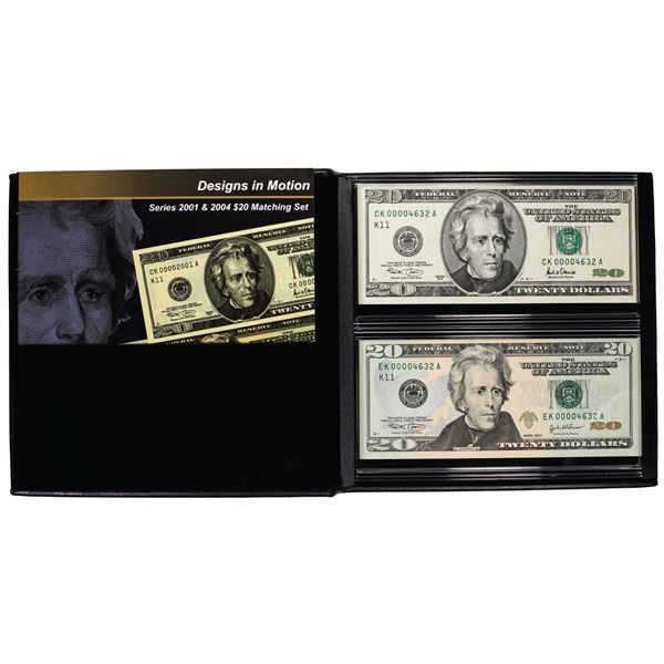 Series 2001/2004 $20 Federal Reserve Notes Designs in Motion Set Matching Serial #'s