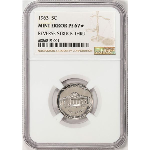 1963 Proof Jefferson Nickel Coin Reverse Struck Thru NGC Mint Error PF67* Star