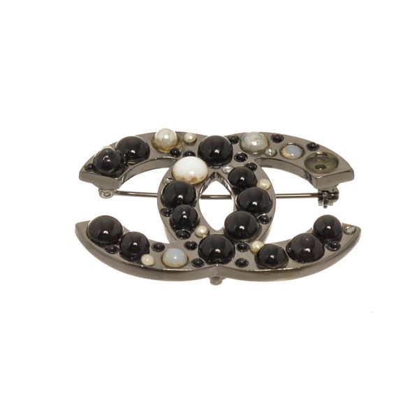 Chanel Black CC Rhinestone Clip
