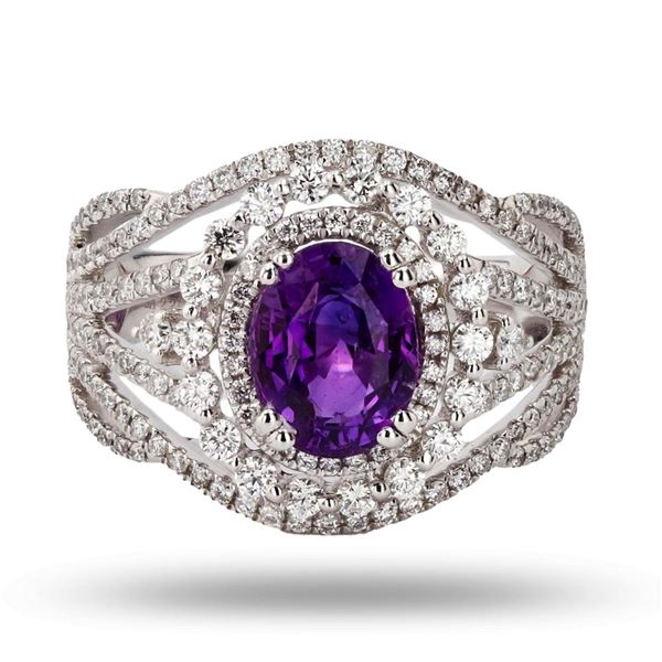 2.21 ctw Purple Sapphire and 0.83 ctw Diamond Platinum Ring (GIA CERTIFIED)