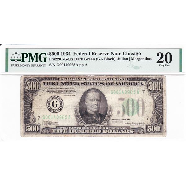 $500 1934 Federal Reserve Note Chicago PMG 20 Very Fine