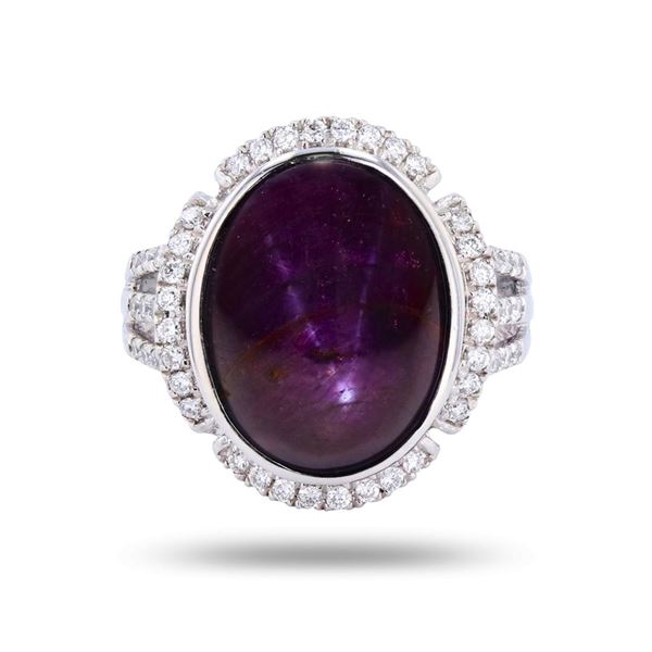 16.66 ctw UNHEATED Star Ruby and 0.54 ctw Diamond Platinum Ring (GIA CERTIFIED)