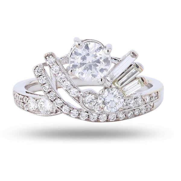 0.51 ctw F COLOR CENTER Diamond 18K White Gold Ring (1.23 ctw Diamonds)