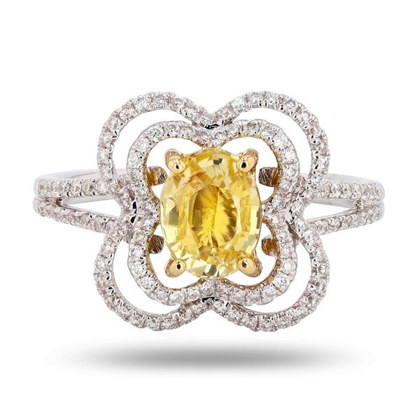1.41 ctw UNHEATED Yellow Sapphire and 0.39 ctw Diamond 18K White Gold Ring (GIA