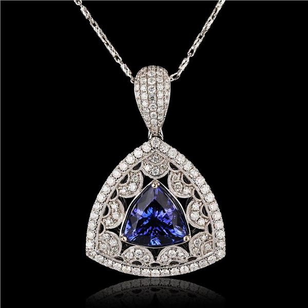 6.51 ctw DARK Tanzanite and 2.32 ctw Diamond 14K White Gold Pendant/Necklace