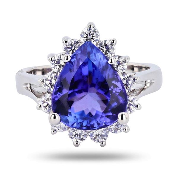 4.46 ctw Tanzanite and 0.84 ctw Diamond 18K White Gold Ring