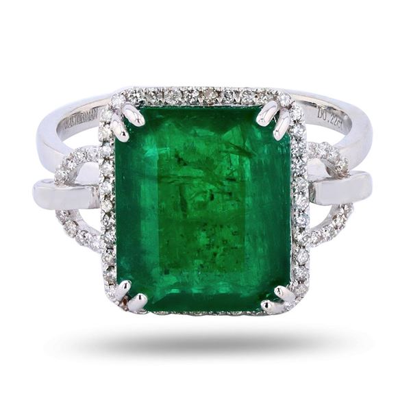 4.89 ctw Emerald and 0.22 ctw Diamond 14K White Gold Ring