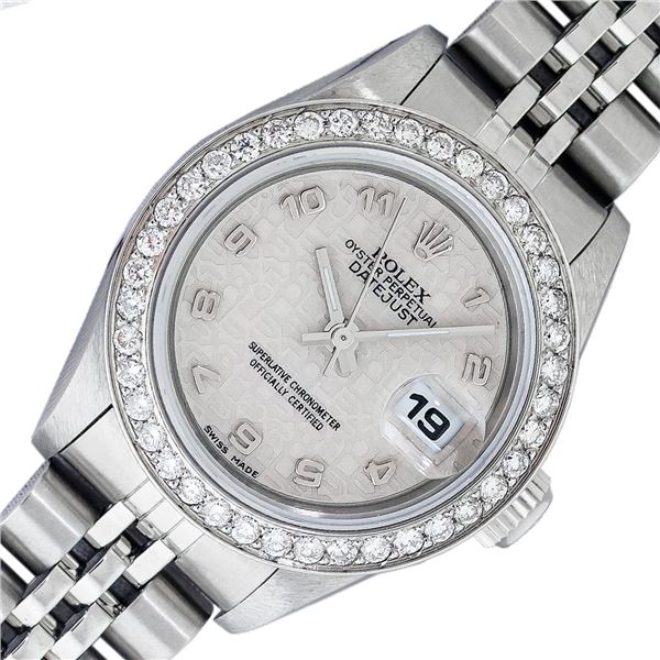 Rolex Ladies Quickset Cream Arabic Diamond Datjust Wristwatch 26MM