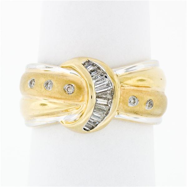 High Quality 18k TT Gold 0.48 ctw Round & Baguette Diamond Wide Buckle Band Ring