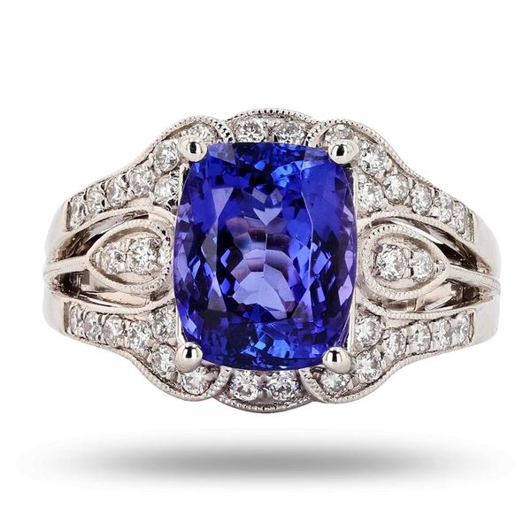 3.97 ctw Tanzanite and 0.46 ctw Diamond Platinum Ring