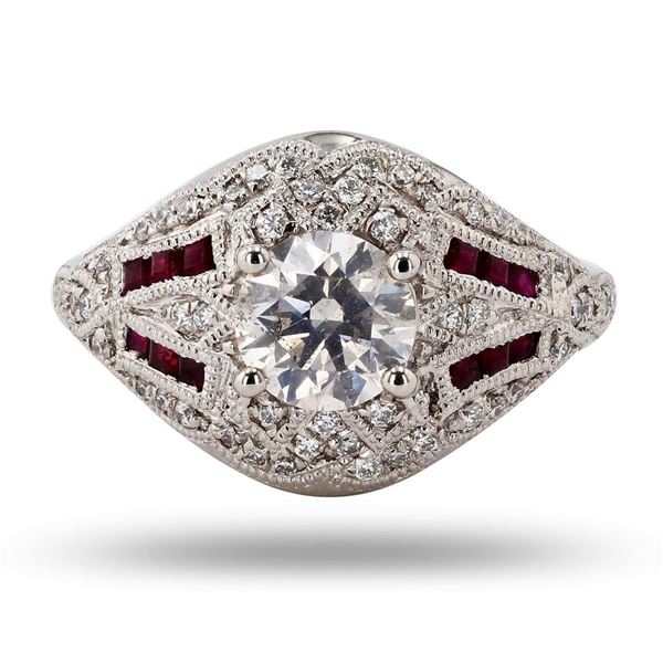 1.02 ctw Diamond and 0.45 ctw Ruby Platinum Ring (1.29 ctw Diamonds)