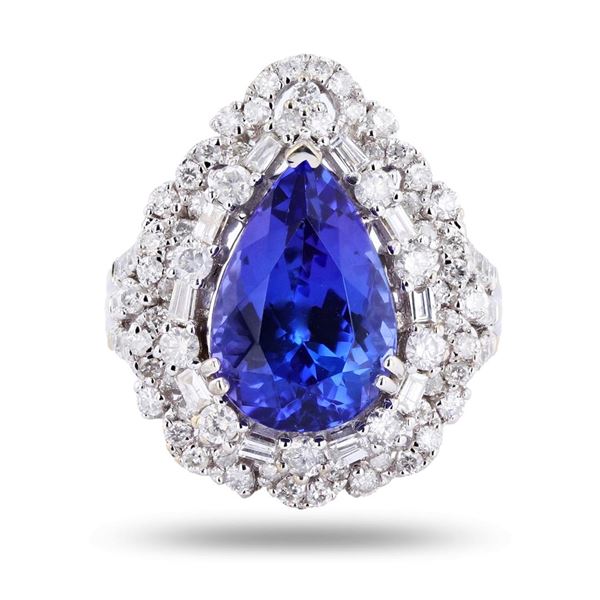5.51 ctw Tanzanite and 1.57 ctw Diamond 18K White Gold Ring