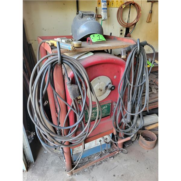 1959 Ideal Arc Welder, 180 amp, 220V, c/w 1980 converter, cables & welding helmet