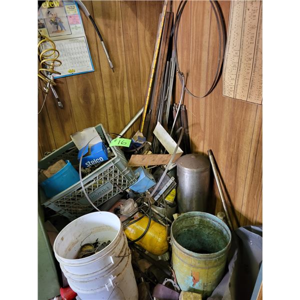 Qty of scrap iron in corner of garage; scrap metal, raw bar material, pipes etc. (Not to be loaded t