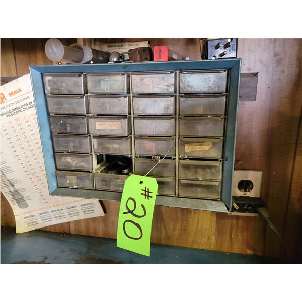 24 Drawer small parts storage cabinet c/w small machining tools