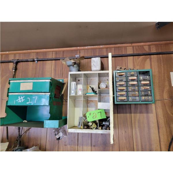 Tip top & Bowes tire repair cabinet & light bulb cabinet c/w connector ends and contents