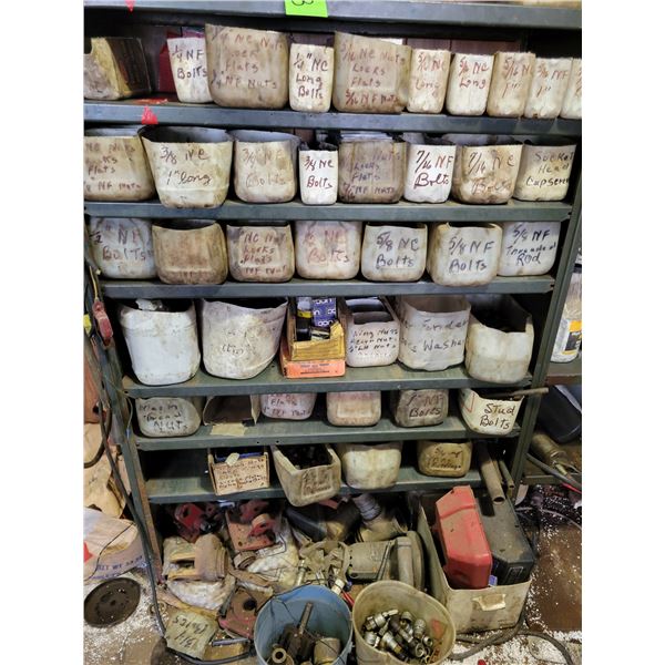 Metal shelf unit c/w Large qty of various size nuts & bolts, Allen keys & misc. (Bring your own help