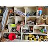 Image 11 : Contents on shelf; qty of paints, coatings, cleaners, glue, misc. small parts, gauges, propane, spri