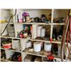 Image 14 : Contents on shelf; qty of paints, coatings, cleaners, glue, misc. small parts, gauges, propane, spri