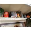 Image 9 : Contents on shelf; qty of paints, coatings, cleaners, glue, misc. small parts, gauges, propane, spri