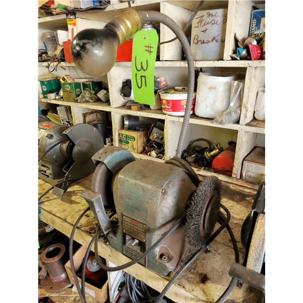 Wolf dual elec. bench grinder, 115V c/w fixed light