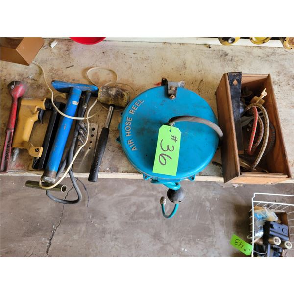 Air hose reel, hand pump & air stapler