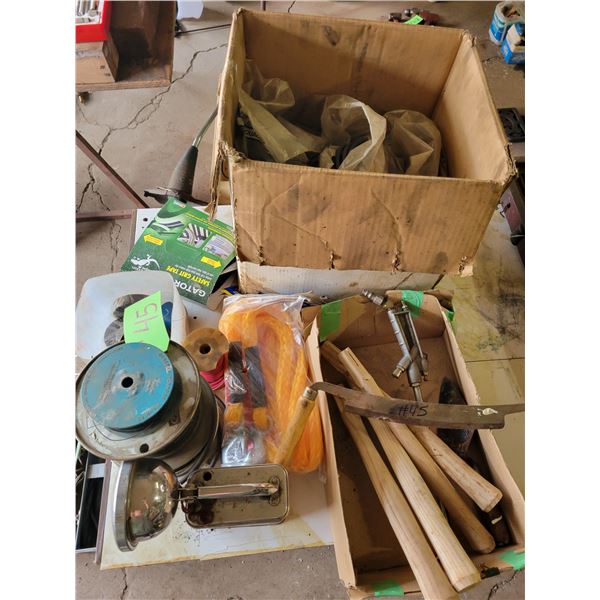 Draw knife, rope, spark plug wire, safety grit tape, box of O-rings & seals etc.