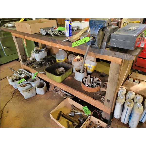 Work bench Approx. 76" x 31" x 36" H c/w 2- Vises, 4" & 6"