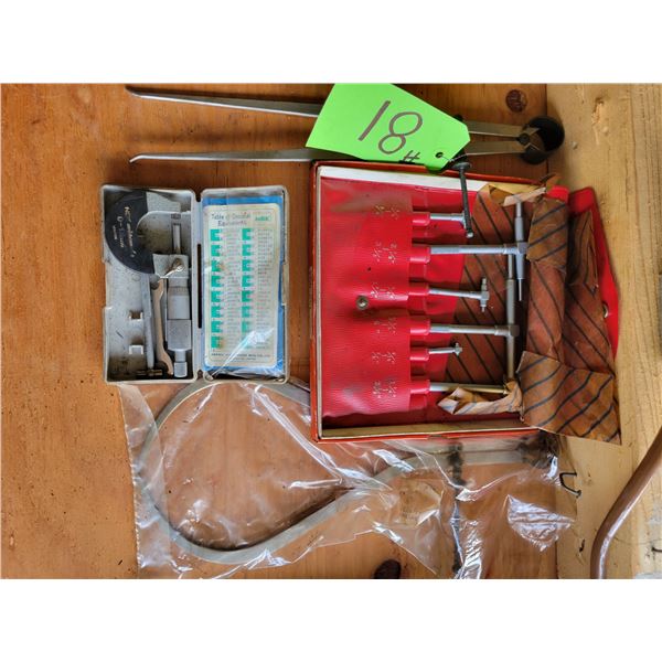 Mitutoyo 6pc telescopic spring gauges 5/16" 3 1/2", OD & ID Calipers, 0-1" OD Micrometer