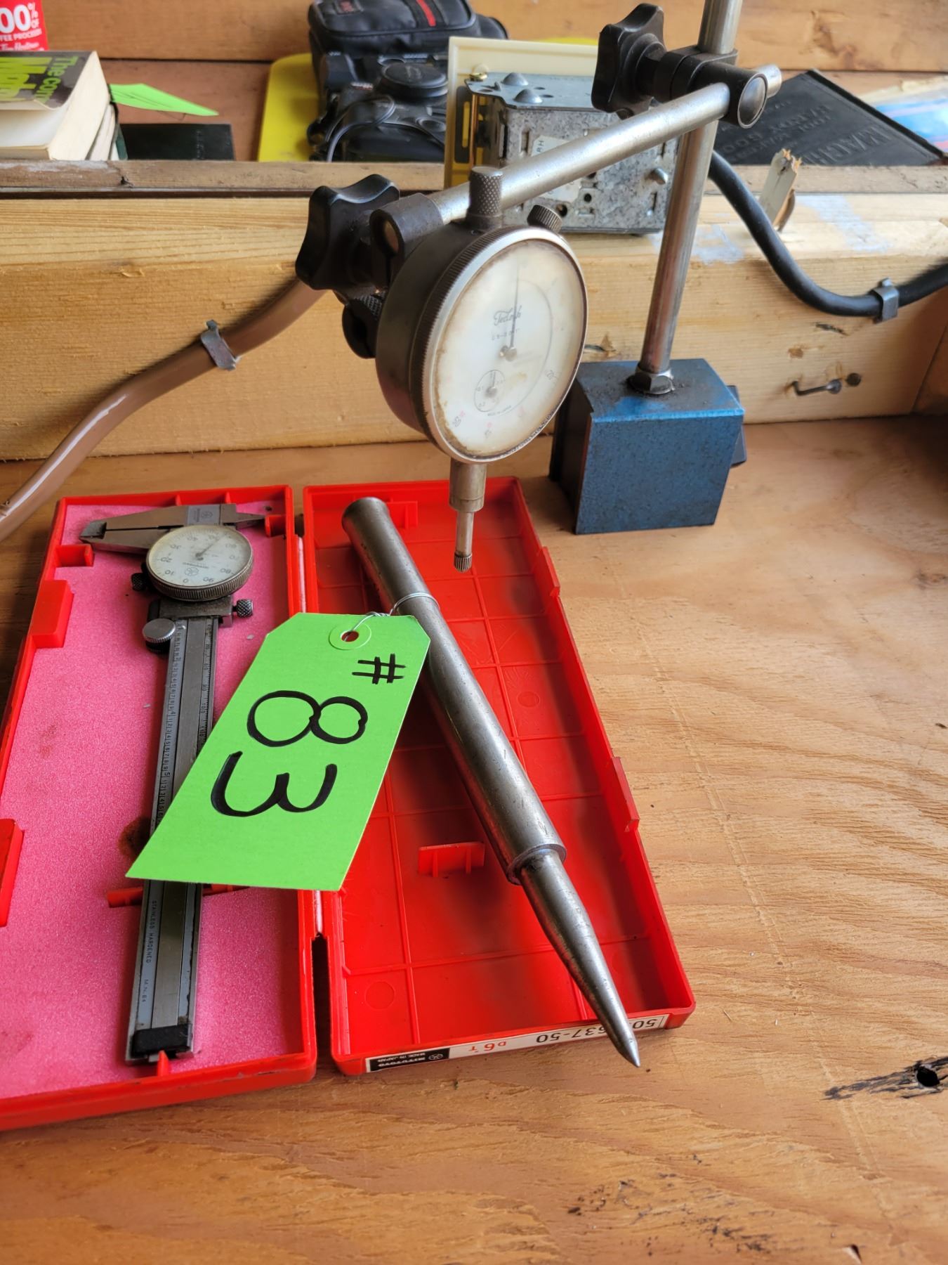 Mitutoyo 6" Vernier Caliper & Dial indicator c/w stand