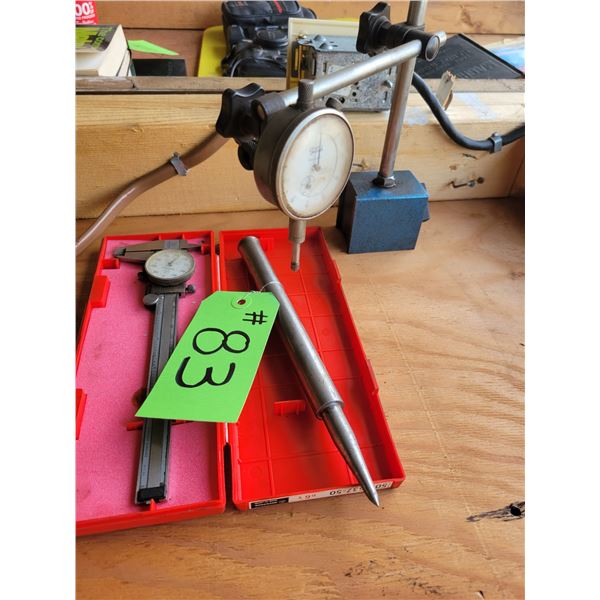 Mitutoyo 6" Vernier Caliper & Dial indicator c/w magnetic stand