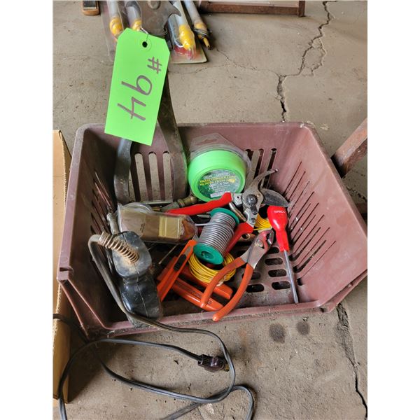 Soldering gun, Soldering wire, air chuck, tire chain tools and misc.