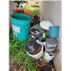 Image 1 : Misc. garden and yard supplies: rain barrel, pots etc.