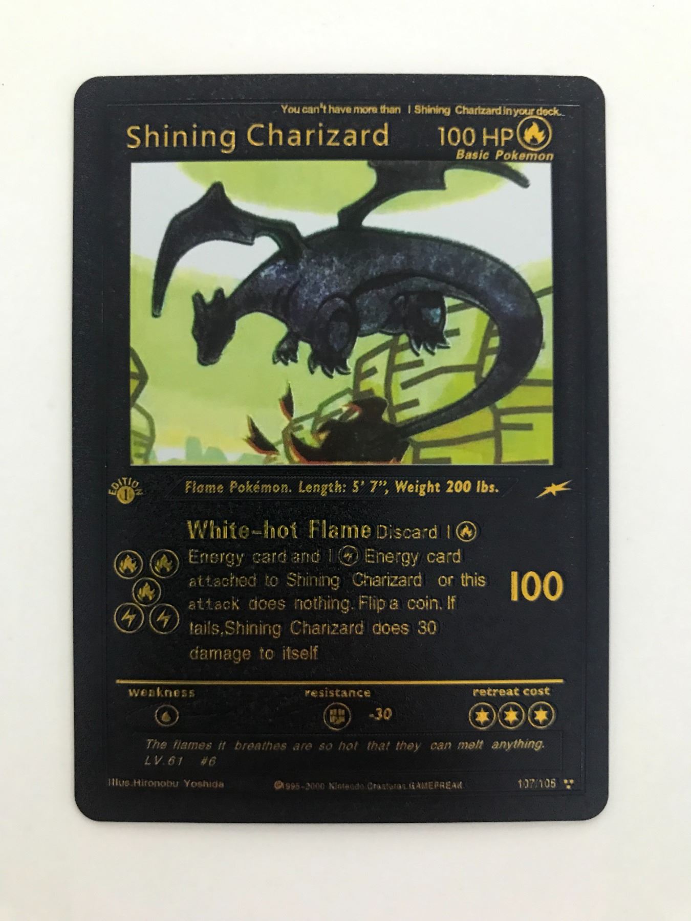 LIMITED EDITION Pokemon Shining Charizard HP 100 Black Foil Card LIMITED EDITION Pokemon Shining Charizard HP 100 Black Foil Card