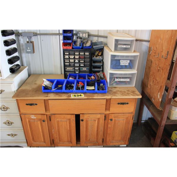 bolt bins and wooden cupboard