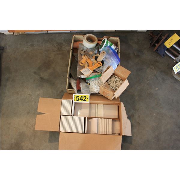 white tiles, tiling tools and tile supplies
