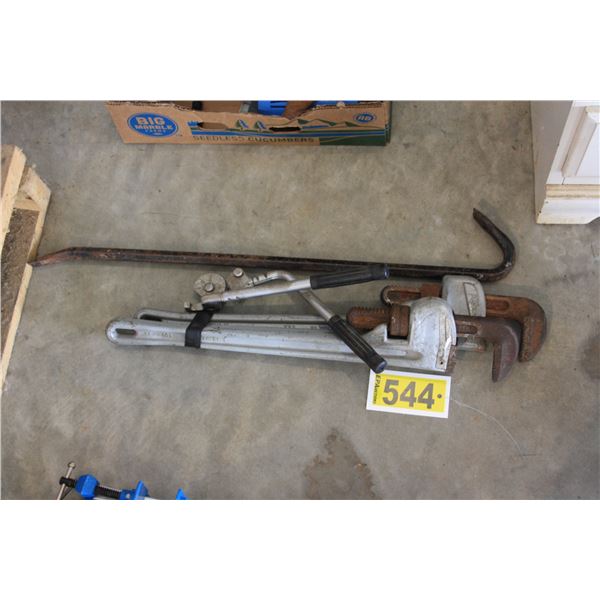 2 24 inch pipe wrenches, 3/8 inch tubing benders, 1 pry bar