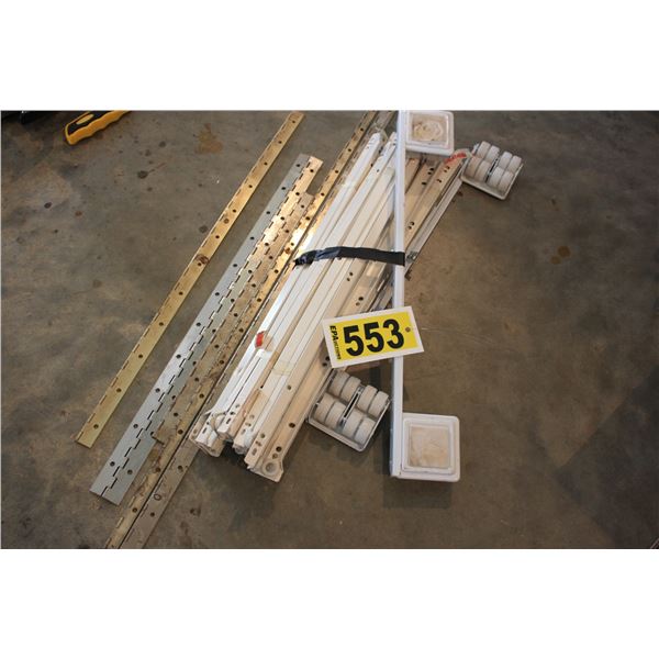 assorted drawer slides, Piano hinges and fridge roller