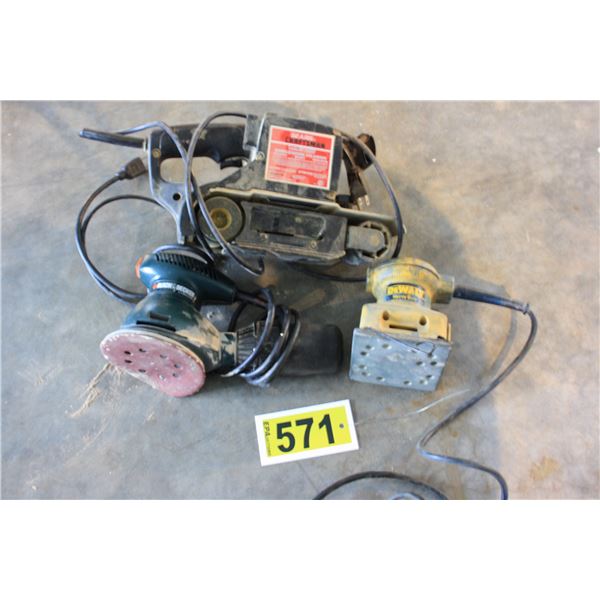2 palm sanders and 1 belt sander