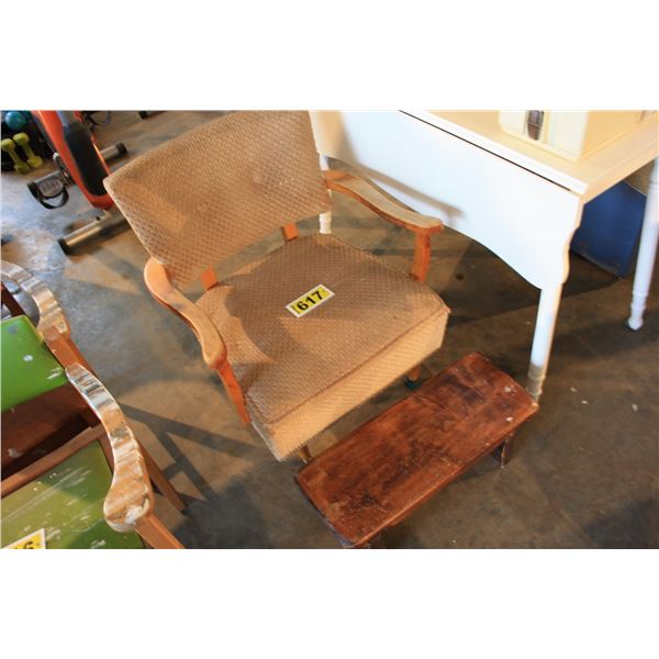 antique cushion chair with wooden foot stool