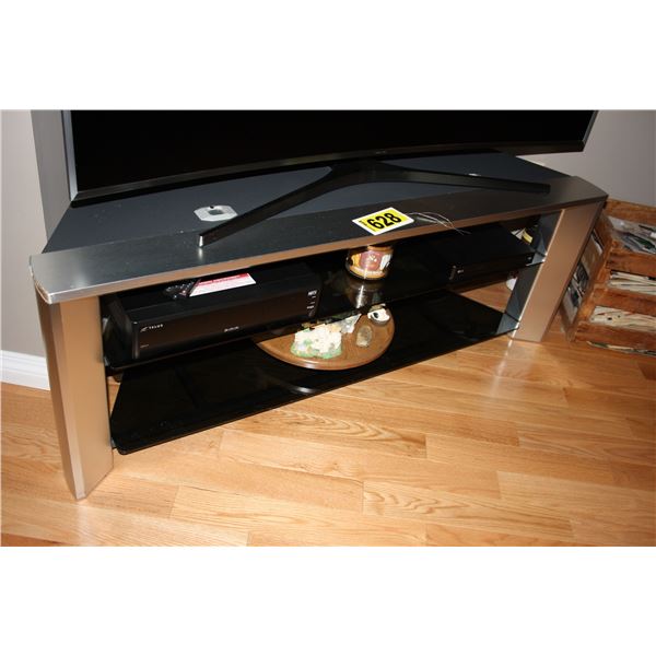 silver tv stand with glass shelves