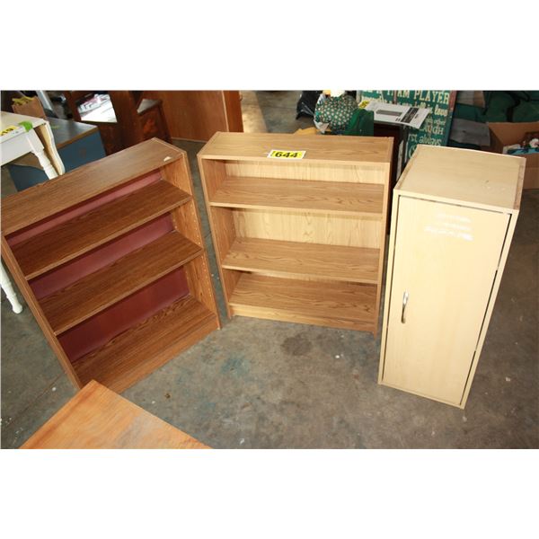 3 wooden shelving units