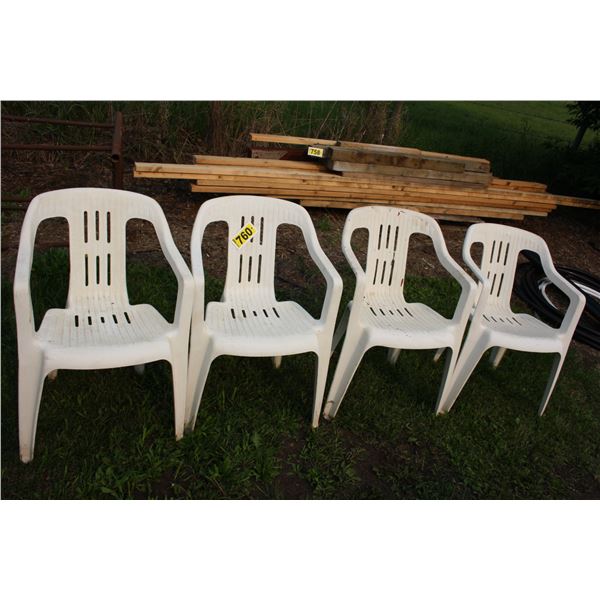 4 white plastic outdoor chairs