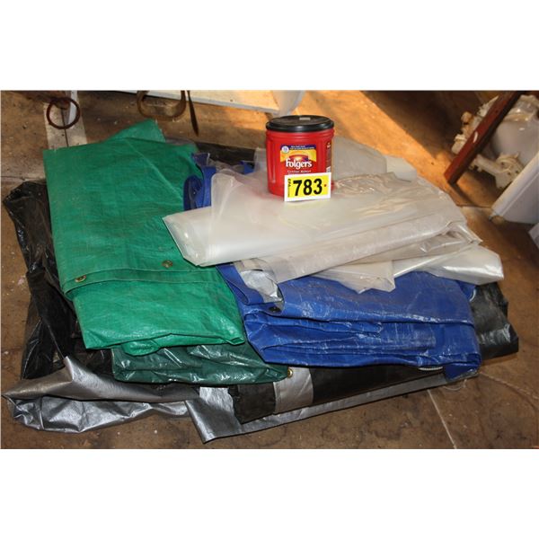 assorted tarps and tarp straps